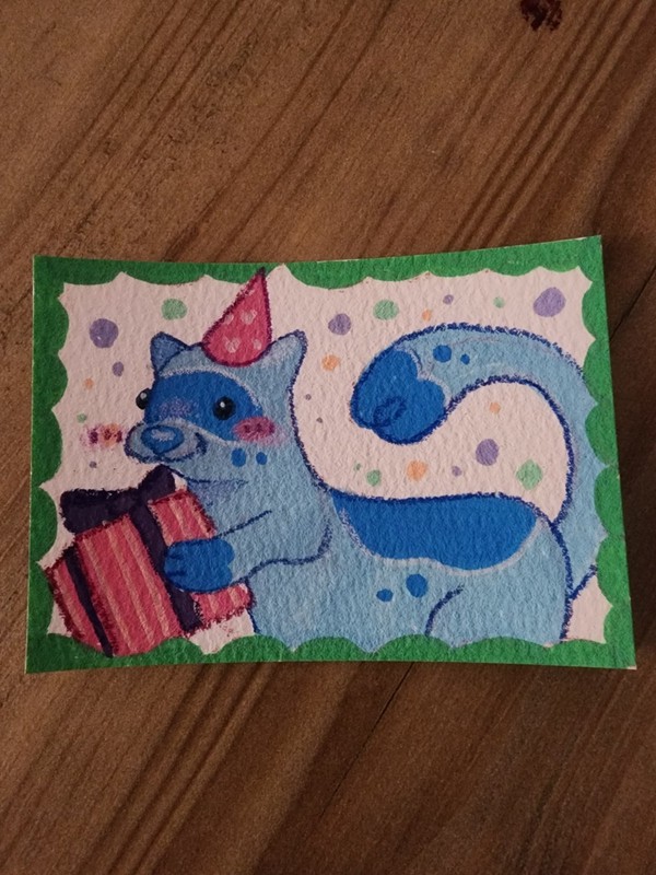 ACEO Original 2.5 inch x 3.5 inch Acrylic Artwork Card Ferret Birthday