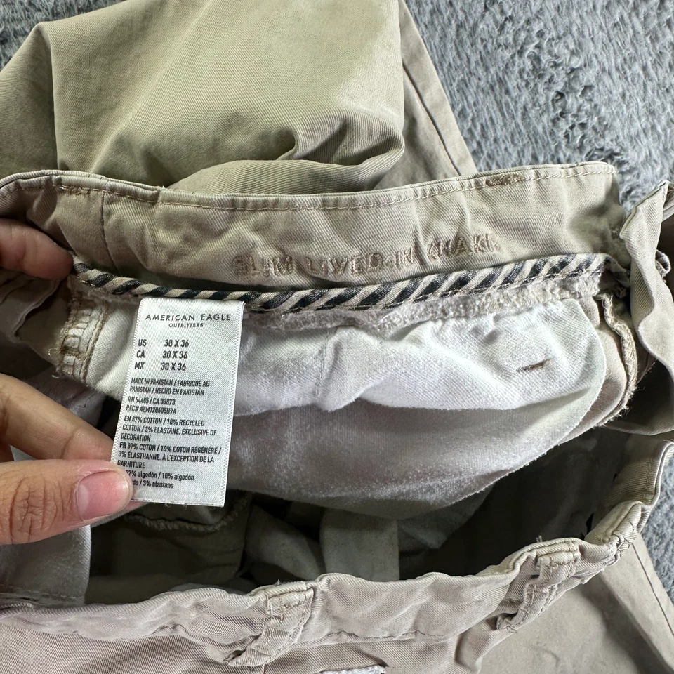 American Eagle Outfitters Pant Mens 30x36 Beige Cotton Khakis Slim Fit Workwear - Image 4 of 4