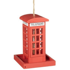 Red Telephone Box Bird Feeder - Hanging Garden Bird Seed Feed Station