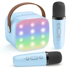 Mini Karaoke Machine for Kids, Portable Speaker with 2 Wireless Microphones, ...