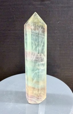 Crystal Candy Stripe Fluorit Turm rosa grün gelb Punkt Energie sammeln 87g