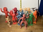 Vintage Large Cowboys And Indians Plastic Figures Army Men 5”.  3 Stamped Marx