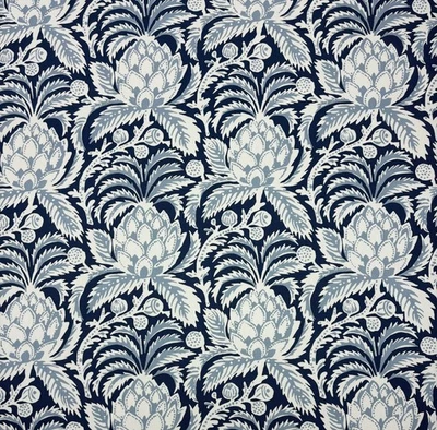 SERENA & LILY ARTICHOKE VINTAGE INDIGO BLUE LINEN EXCLUSIVE FABRIC BY YARD 55"W - Image 1 of 4