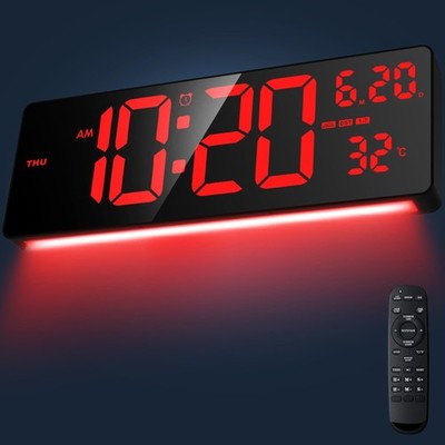 Xflyee 16.5'' Large Digital Wall Clock with RGB Night Lights, 16.5 Inch, Red 