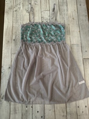 La Perla Studio Taupe Mesh-Teal Lace Bust Babydoll Gown(2-Small)Designed N Italy