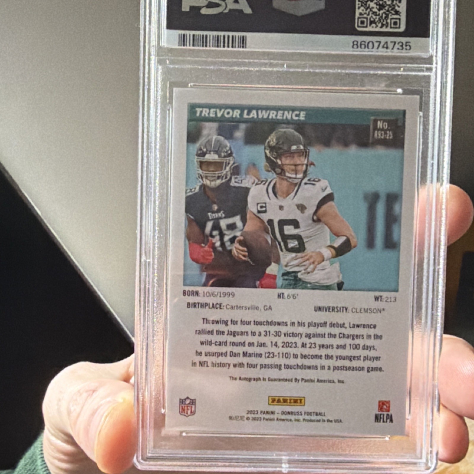 Panini 2023 Donruss Retro 1993 Autograph Trevor Lawrence #R93-06 /25 PSA 10 view 3