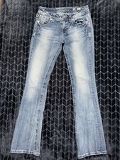 Miss Me Womens Bootcut Jeans Medium Wash Embroidered Mid Rise Sz 27
