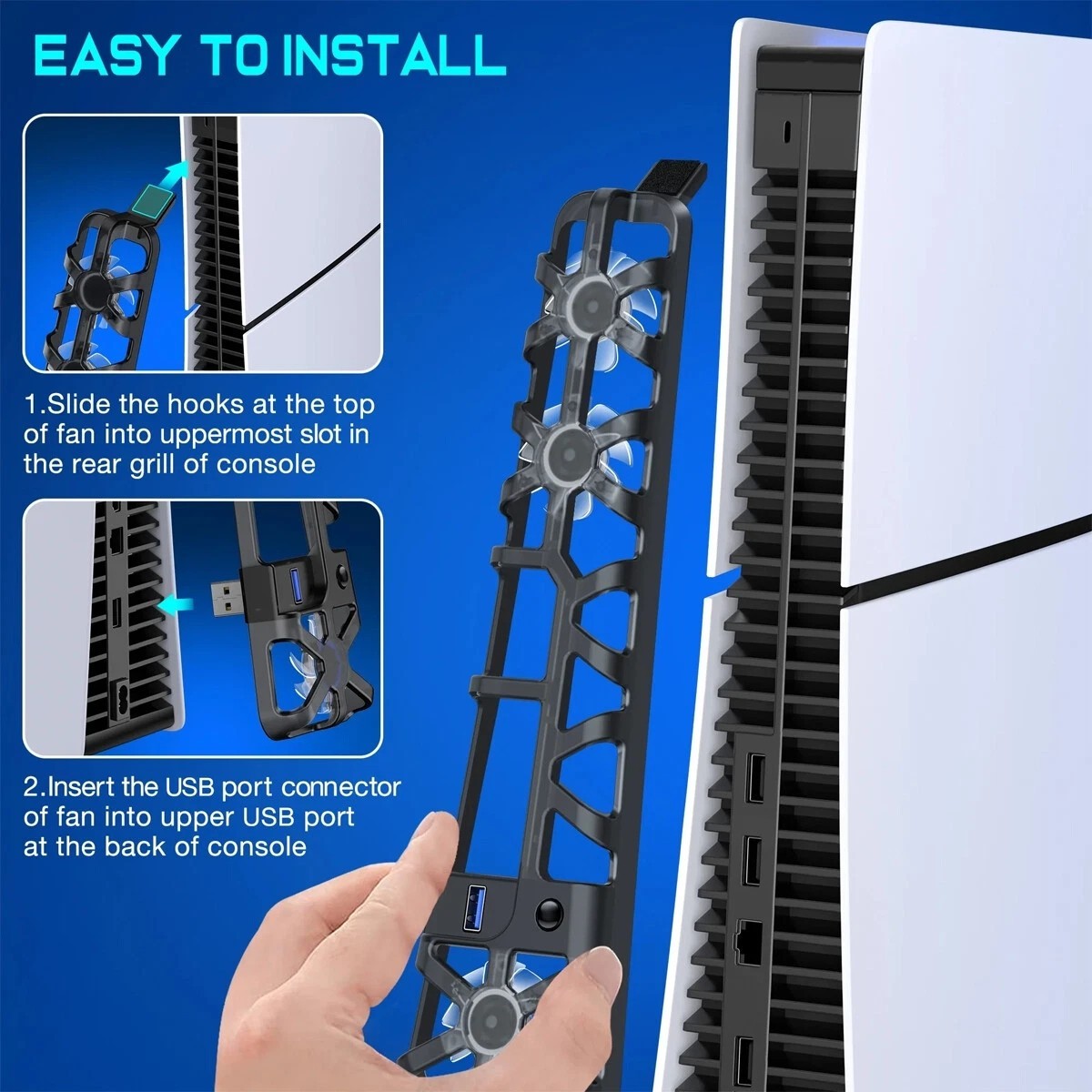 PS5 Slim Cooling Fan For PS5 Slim Disc/Digital Console Cooler Fan LED + USB 3.0