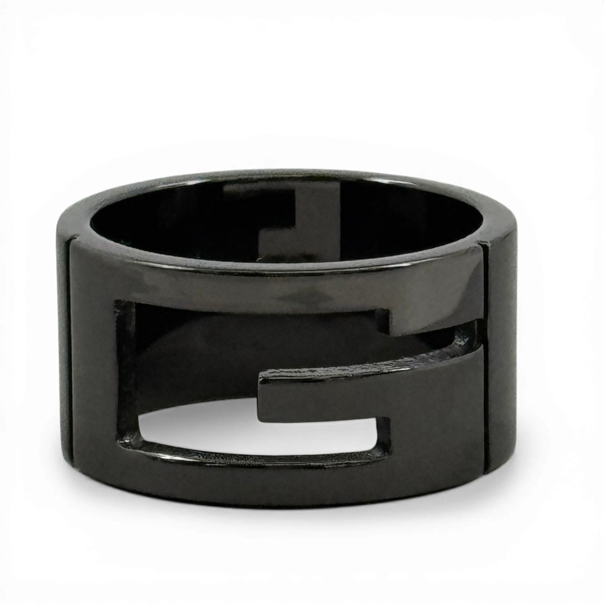 Auth GUCCI Black Coating Sterling Silver Branded G Ring JX747 | eBay