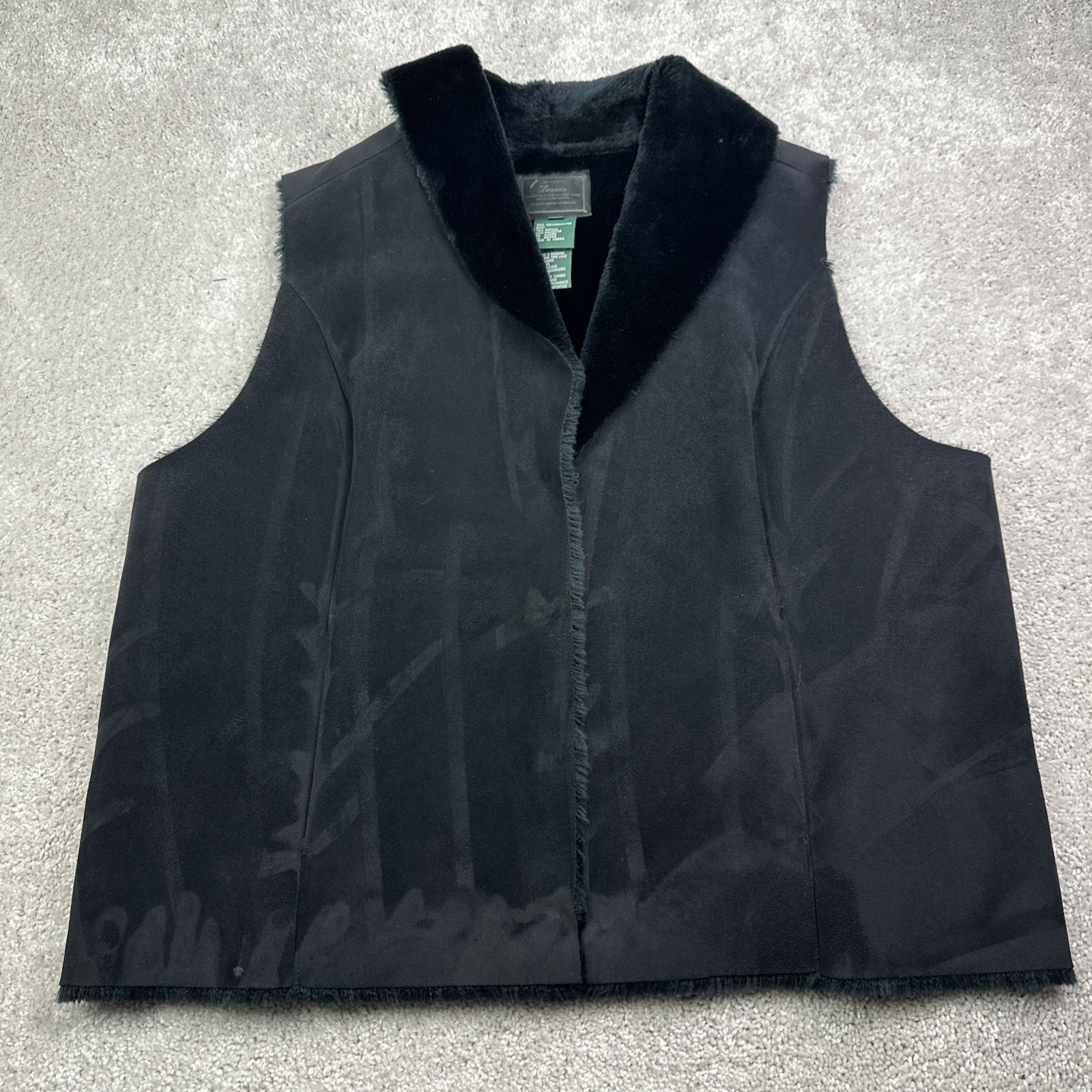 Lauren Ralph Lauren Womens 1X Black Faux Suede Fur Trim Vest Mob Wife Style