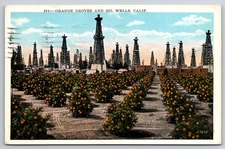 1924 Groves, TX Postcard - California Orange Groves and Oil Wells
