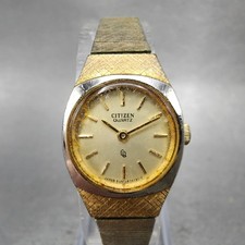 Citizen CQ Watch Women 18mm Cream Dial Gold Tone Round 4-832779 New Battery