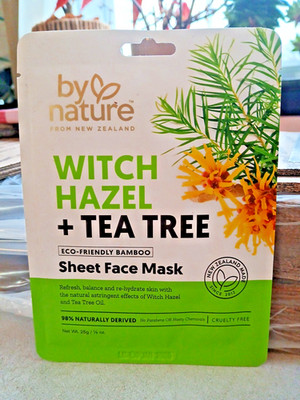 By Nature Witch Hazel Tea Tree Eco Friendly Bamboo Sheet Face Mask 25g New