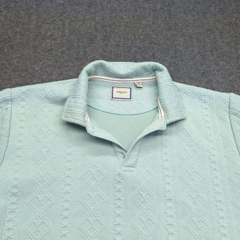 Camisa Brave Soul London Para Hombres Extra Grande Verde Azulado Polo Argyle Repujado Diamante Tejido Foto 2 de 4