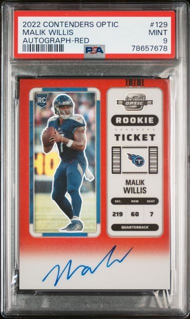 2022 CONTENDERS OPTIC MALIK WILLIS #129 RED AUTO /149 RC PSA 9 MINT DOLPHINS