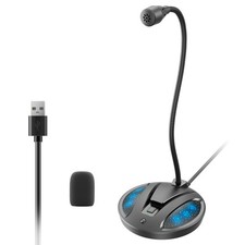 Plug Play USB Computer Microphone, Flexible Gooseneck Desk Microphone for P...