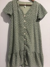 L Love Green Boho Chuc Summer V Neck Button Front Mini Dress Small