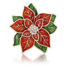 Big Size 2.2 Pretty Red Green Poinsettia Flower Christmas Pins and Brooches C...