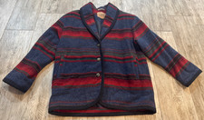 VINTAGE WOOLRICH SOUTHWESTERN BLANKET COAT RED, BLUE  BROWN-LARGE-USA MADE