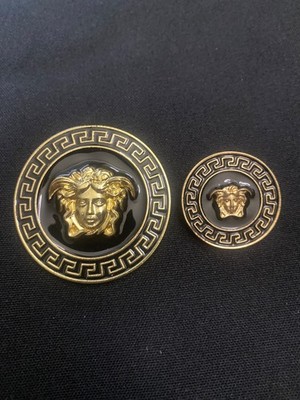 Versace Medusa Black And Gold Tone Brooch Pin set