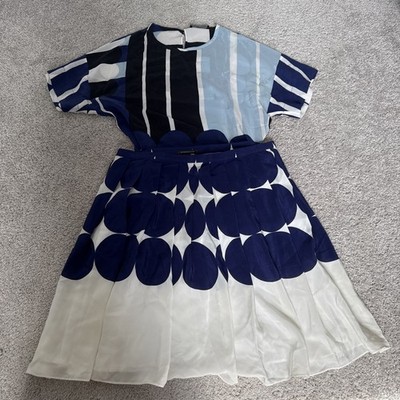 Strenesse Gabriele Strehle Vintage 100% Silk Skirt Set Pleated Polka Dots Sz 38