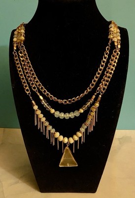 Luxe By Bijoux Boho Rose Gold Fringe Triangle Pendant Necklace