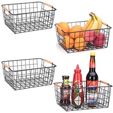 Wire Baskets with Wooden Handles, Wire Storage Organizer Medium New-Black4