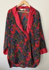 Vtg Victoria's Secret Gold Label Sleep Shirt Sz M Red Floral Paisley Satin 90s