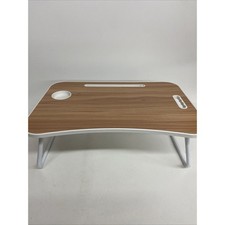 Portable Folding Lap Desk W/ Tablet  Cup Holder White Faux Walnut TBL-08956 New