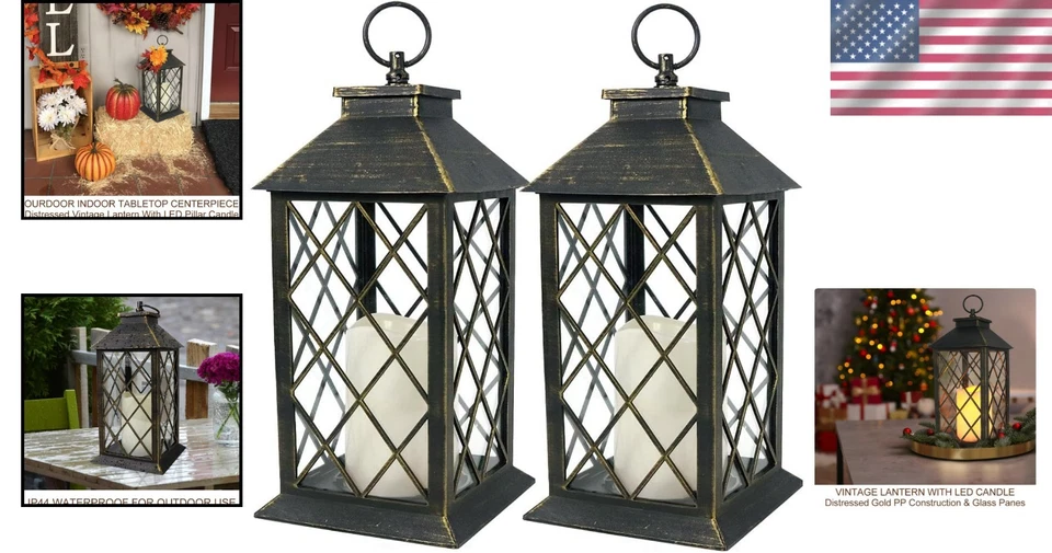 Vintage Decorative Lanterns - 2-Pack 13.5" Waterproof LED with Timer Function - Image 2 of 4
