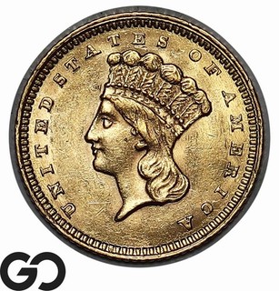 1861 Gold Dollar $1 Gold Indian Princess Type 3 Choice BU