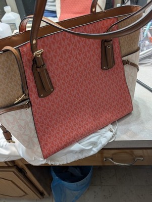 Michael Kors Monogram Tote Pink/Beige Double Handles Gold Hardware Dust Bag