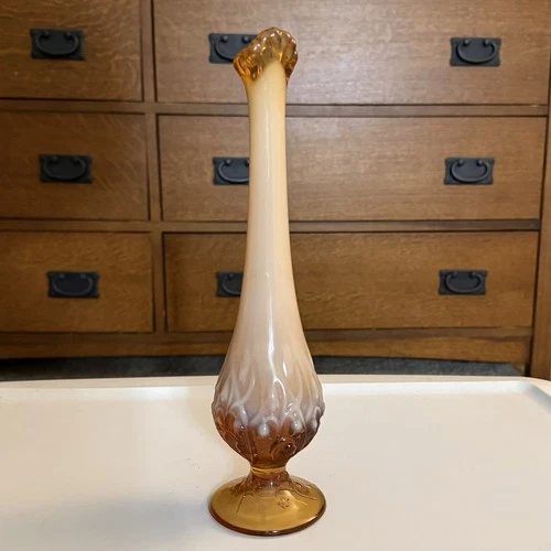 Fenton Vintage Cameo Opalescent Lily of the Valley Swung Bud Vase