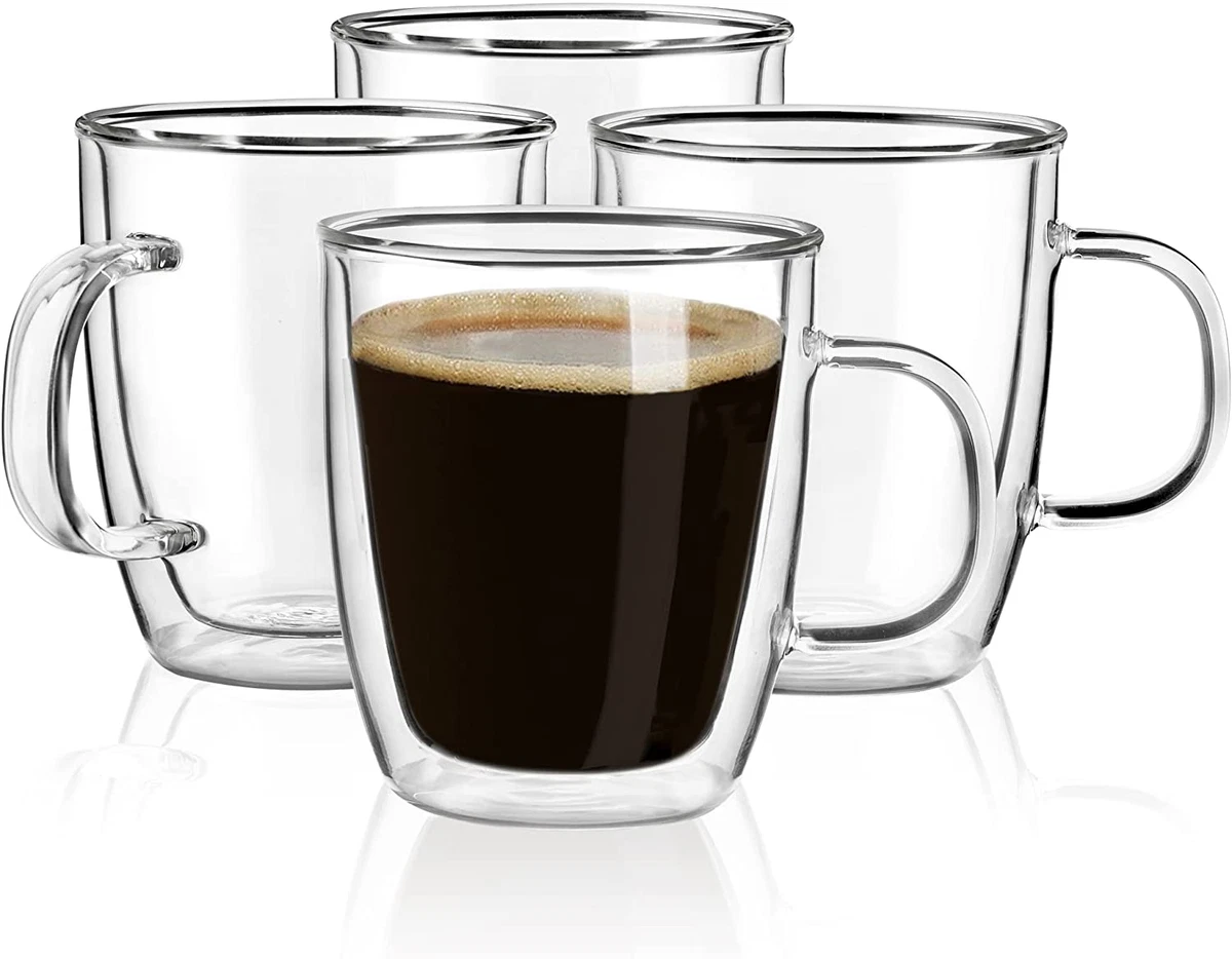 Double Wall Glass Coffee Mugs, (4-Pcak) 12 Ounces-Clear Glass Coffee Cups  with H