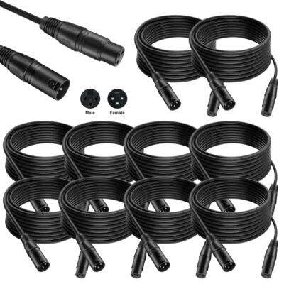 10pc DMX Cables 10ft/3m 3 Pin Signal Wire XLR Connection Stage Par Light Cable