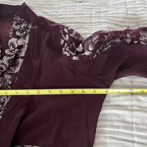 Burned Velvet Asymmetrical Hem Open Front Kimono Duster Sz L Beach Cover Up Top - Picture 6 of 8