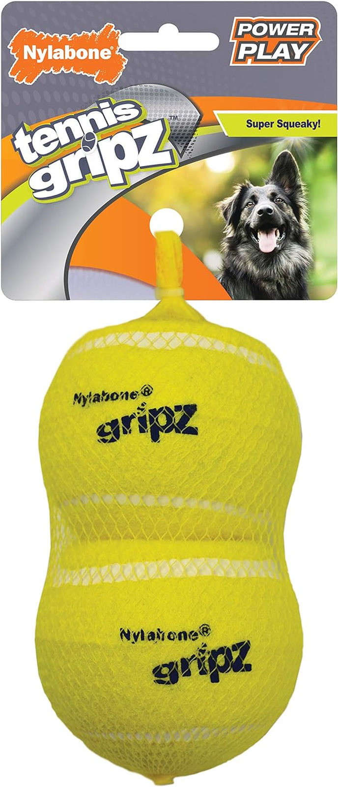 Squeaky Tennis Ball Chew Toy for Dogs - Large Power Play Tennis Gripz Fetch Toy