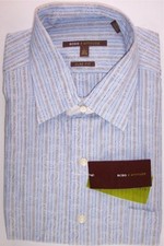 NWT BCBG SLIM FIT Blue Stripe Paisley Fitted Dress Shirt, 16.5 34/35 , 49.50