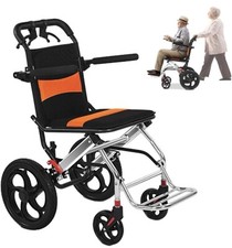 Ultralightweight Foldable Transport Wheelchair Double Handbrake. Red Seat