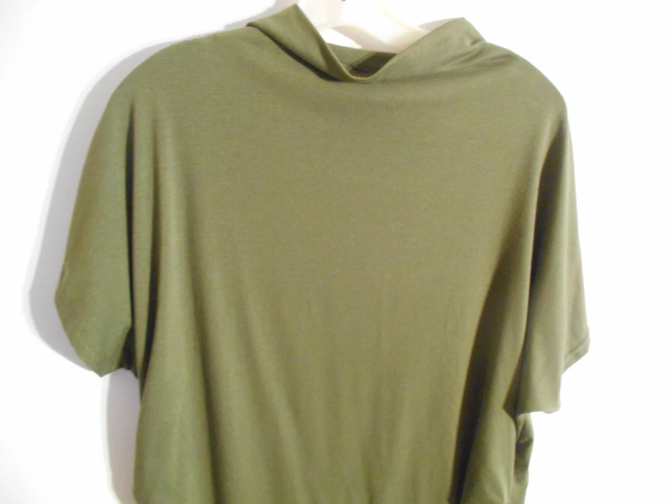 Top tejido manga dolman cuello capucha imitación algodón XL verde salvia para mujer núcleo clásico Foto 4 de 4