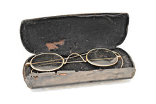 Vintage Wire Frame Eyeglasses Glasses With Hard Case Green Lenses Spectacles "