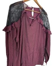 Maurices Purple Blouse 2X Plus Black Lace Dark Romantic Goth Whimsigoth
