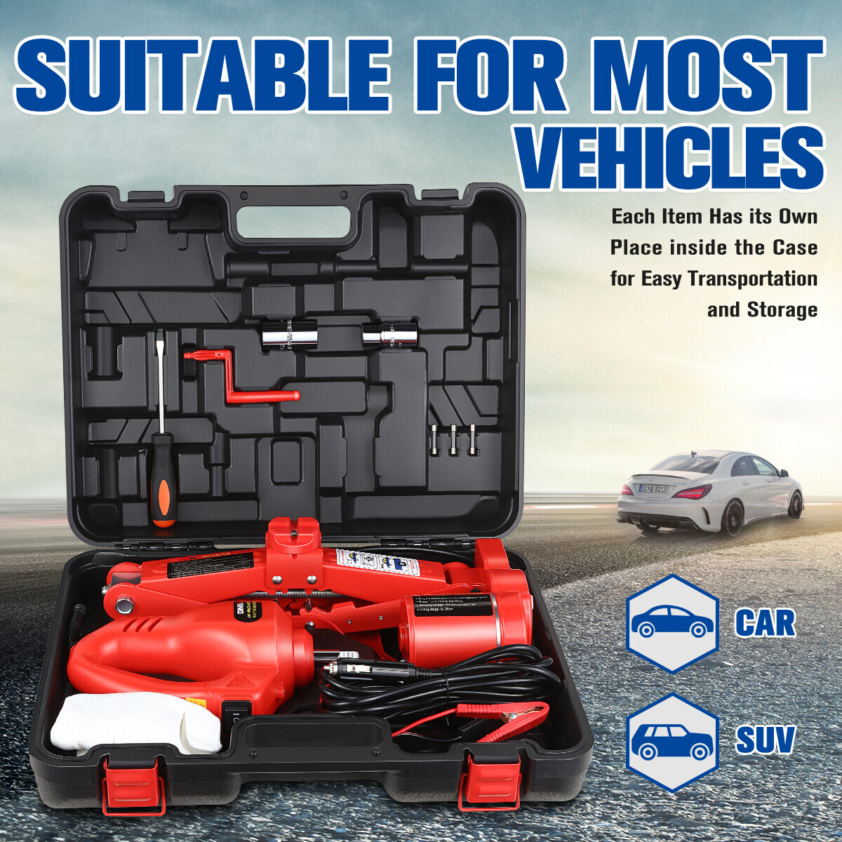 3T Portable Electric Scissor Lift Jack Kit 12V Lifting Range Electric