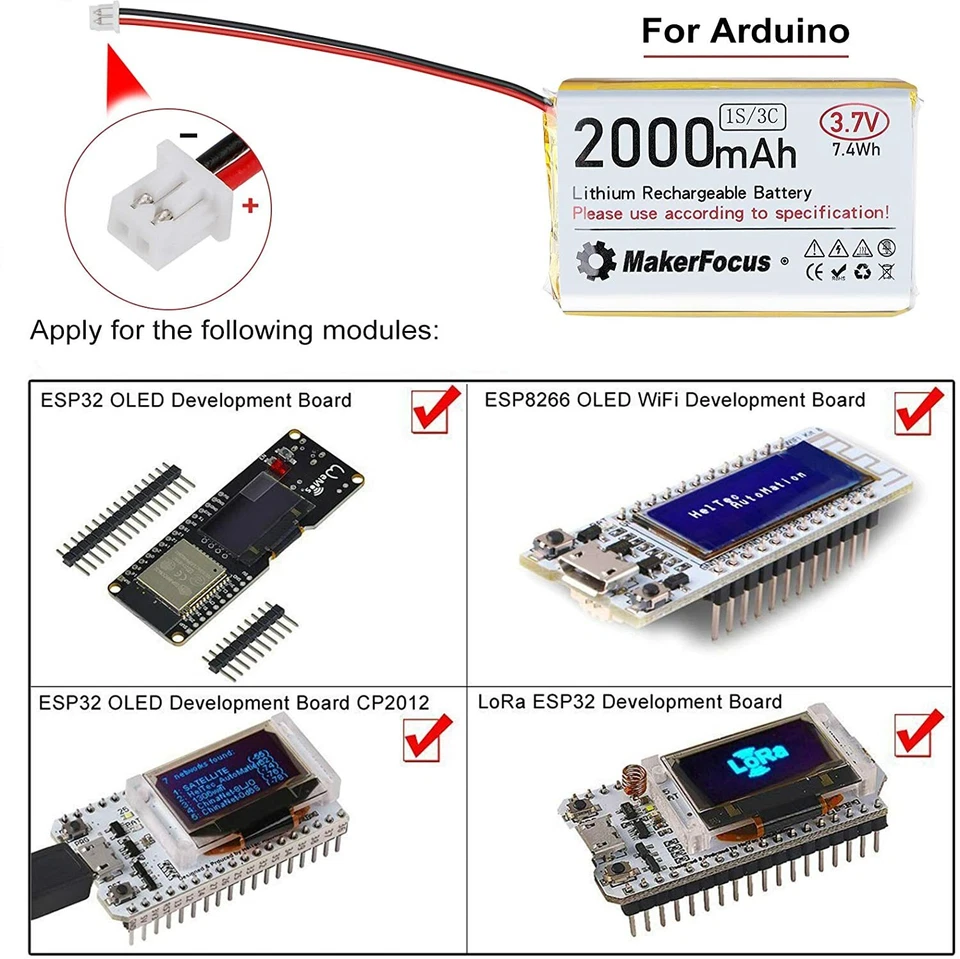 4 x 3,7V 2000mAh 3C Lipo Batterien Micro JST 1,25 Stecker für Arduino Nodemcu de - Bild 3 von 4
