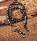 C49 Black Braided Leather & Metal Rocker Biker Jean Keychains Key Wallet Chain