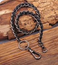C49 Black Braided Leather Metal Rocker Biker Jean Keychains Key Wallet Chain