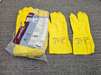 (QTY 12 Pairs) Ansell 87-198 Chemical Resistant Gloves Size 9 Rubber Latex