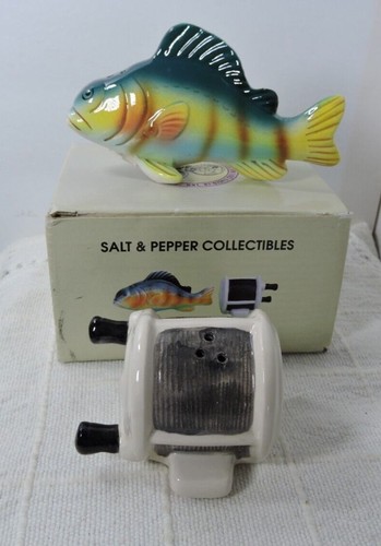 Barsch und Angelrolle Salz und Pfefferstreuer 1994