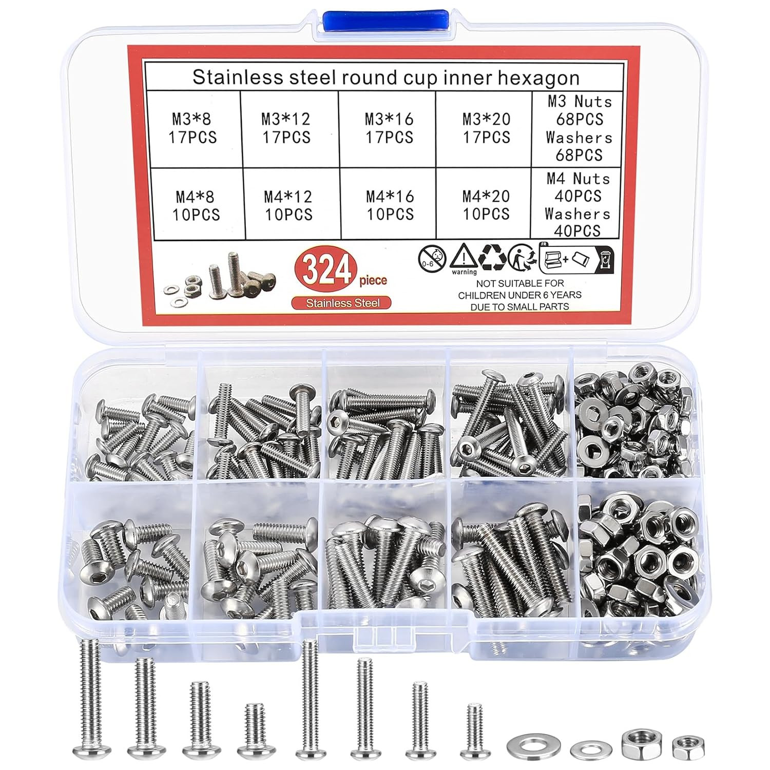 324 Pcs Metric Screw Assortment Kit, Metric Screws Bolts and Nuts and Washers Se