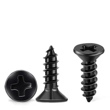 100 PCS #6 x 1/2" Black Coated Stainless Steel Wood Screws: Flat Head Phillips,